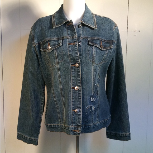 Adolfo Jeans women’s Jean Jacket Size Medium embellished denim jacket - Picture 1 of 11